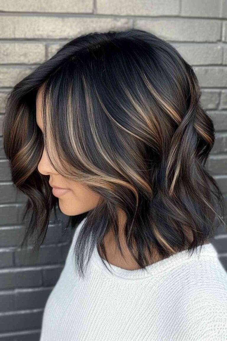 Trending Highlight Colors for Black Hair in 2025 Mocha highlights with a choppy layered