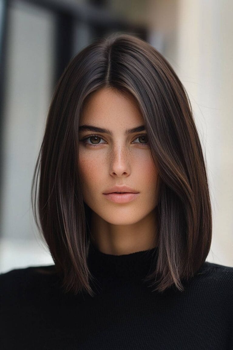 Medium Length Hairstyles That Always Look Good Sleek Straight with a Middle Part