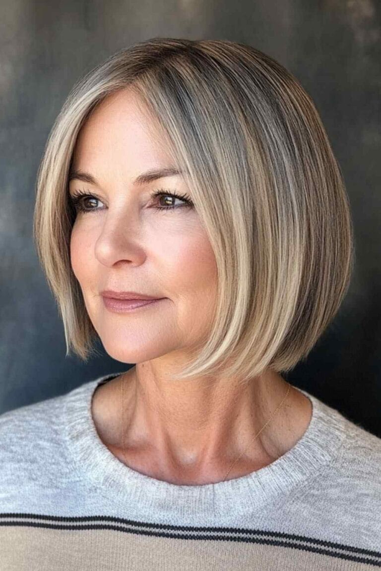 Flattering Hairstyles for Women Over 50 with Thin Hair Blunt Cut with Face Framing Layers 1