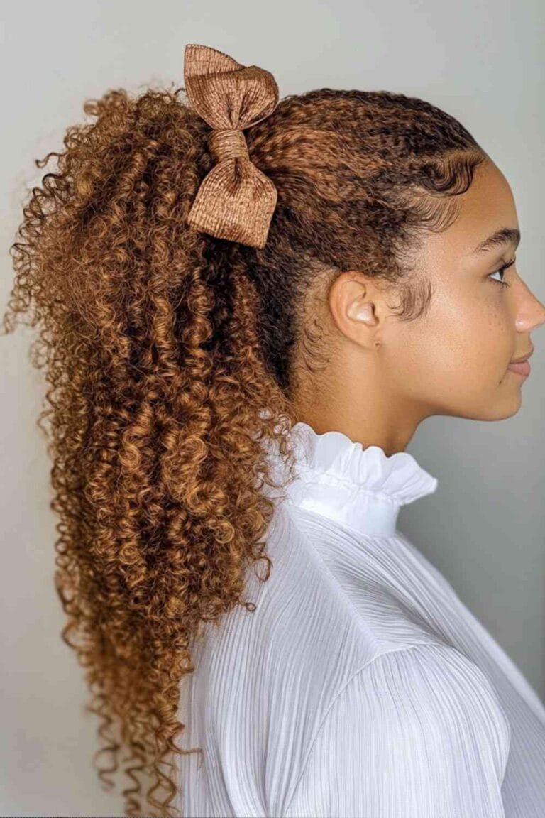 Curly Hairstyles for Effortless Daily Looks Bow Accented Ponytail