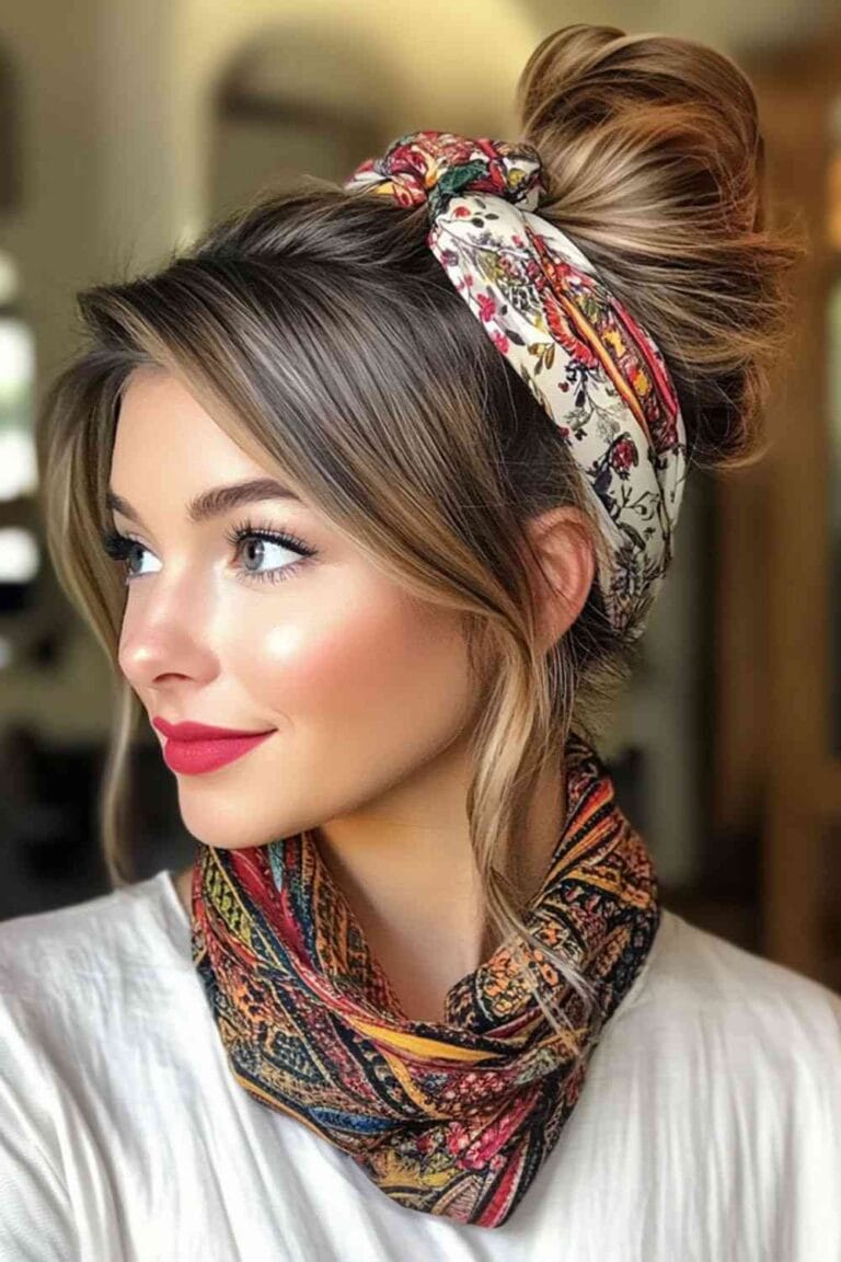 Mom Hairstyles on Busy Days: Easy & Quick Chic Scarf Tie 1