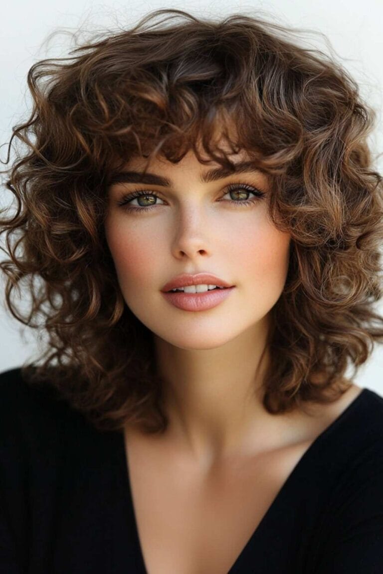 Brunette Curly Hairstyles to Inspire Your Next Hair Makeover Curly Curtain Bangs