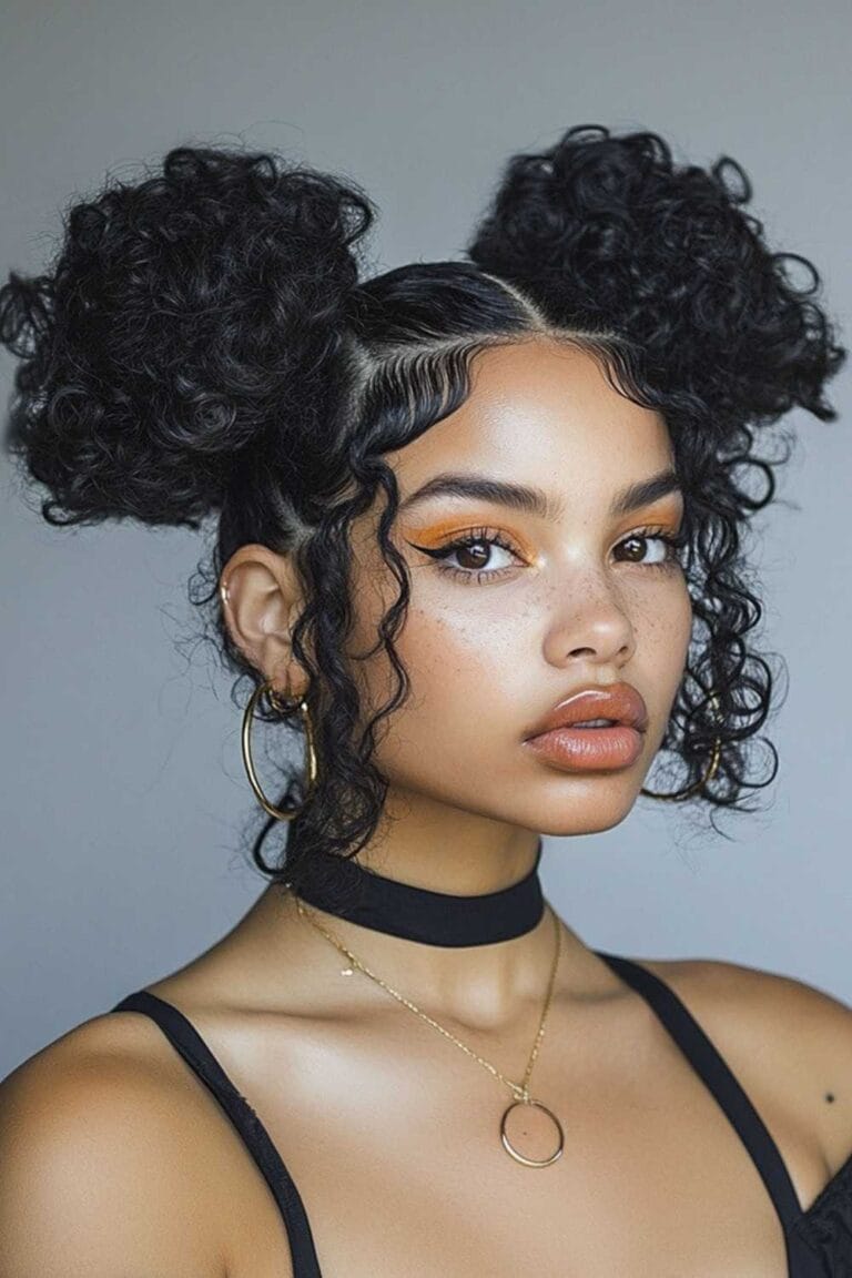 Curly Hairstyles for Effortless Daily Looks Curly Space Buns hair