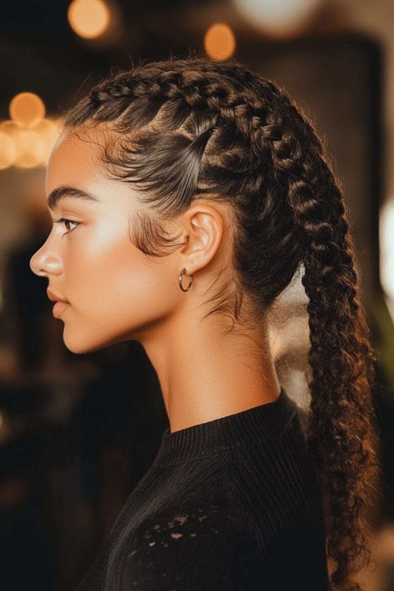 Curly Hairstyles for Effortless Daily Looks French Braided Low Ponytail