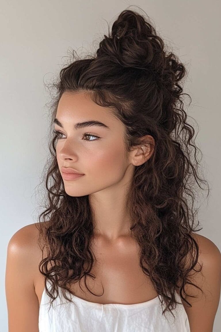 Brunette Curly Hairstyles to Inspire Your Next Hair Makeover Half Up Curly Bun