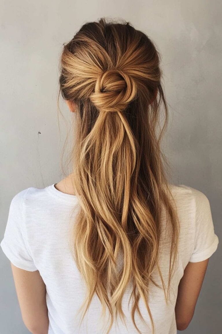 Mom Hairstyles on Busy Days: Easy & Quick Half Up Half Down Knot