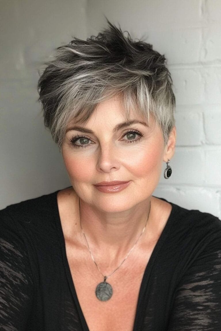 Flattering Hairstyles for Women Over 50 with Thin Hair Pixie Cut with Side Bangs 1