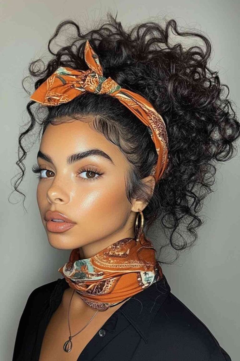 Curly Hairstyles for Effortless Daily Looks Scarf or Bandanna Style Updo 1