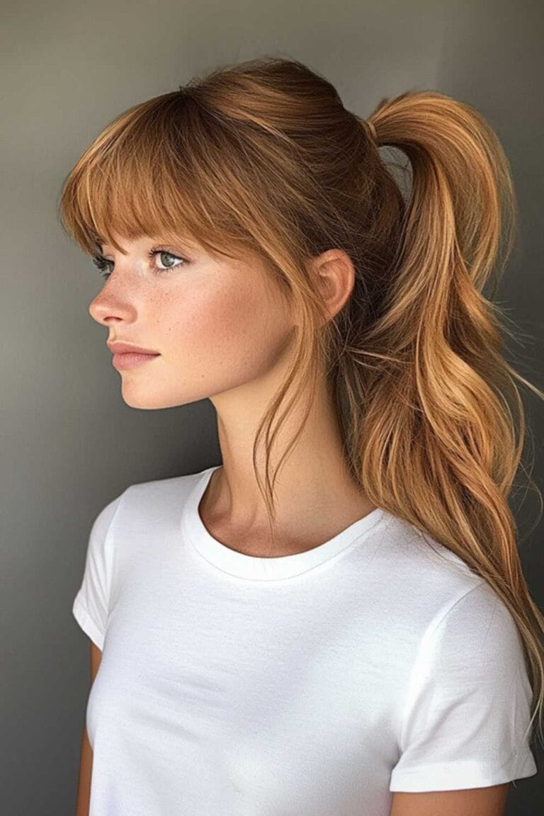 Stylish: Trending Summer Hair Looks for 2025 Side Swept Bangs with Ponytail hair 1