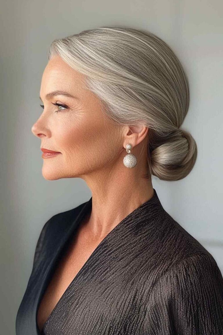 Flattering Hairstyles for Women Over 50 with Thin Hair Sleek Low Bun 1