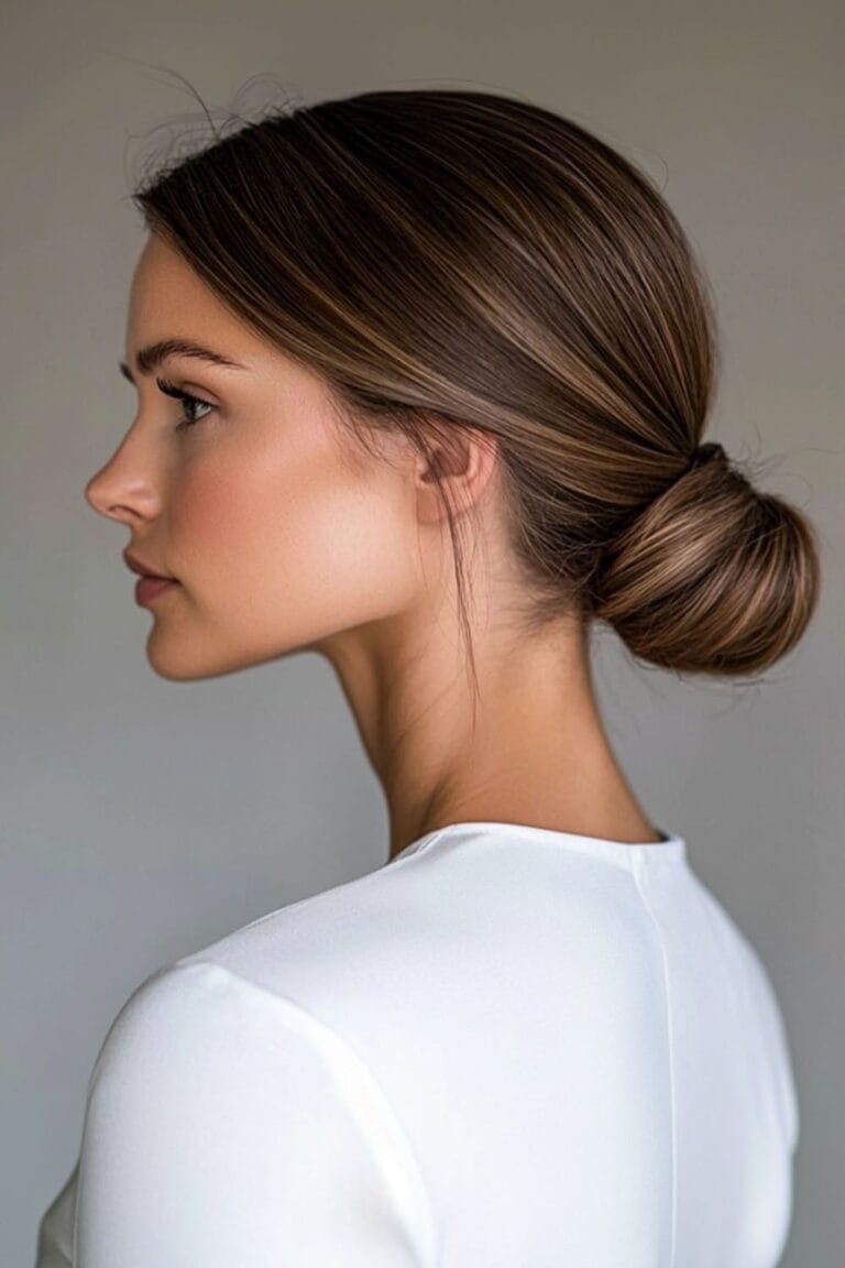 Mom Hairstyles on Busy Days: Easy & Quick Sleek Low Bun for a Clean and Shiny Look