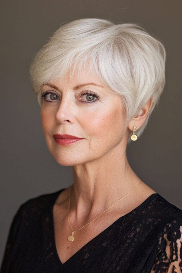 Flattering Hairstyles for Women Over 50 with Thin Hair Tapered Neck Length Cut 1