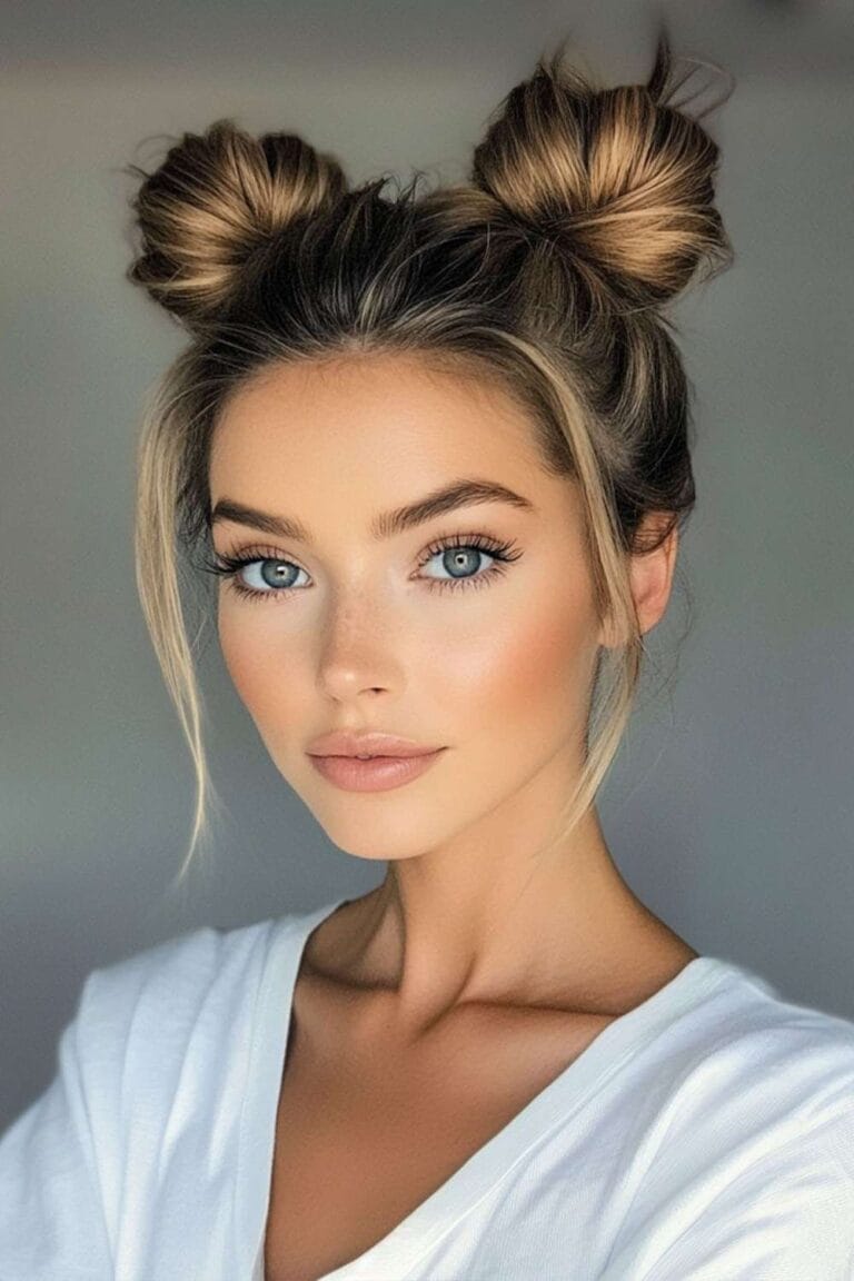 Mom Hairstyles on Busy Days: Easy & Quick simple Double high Buns 1
