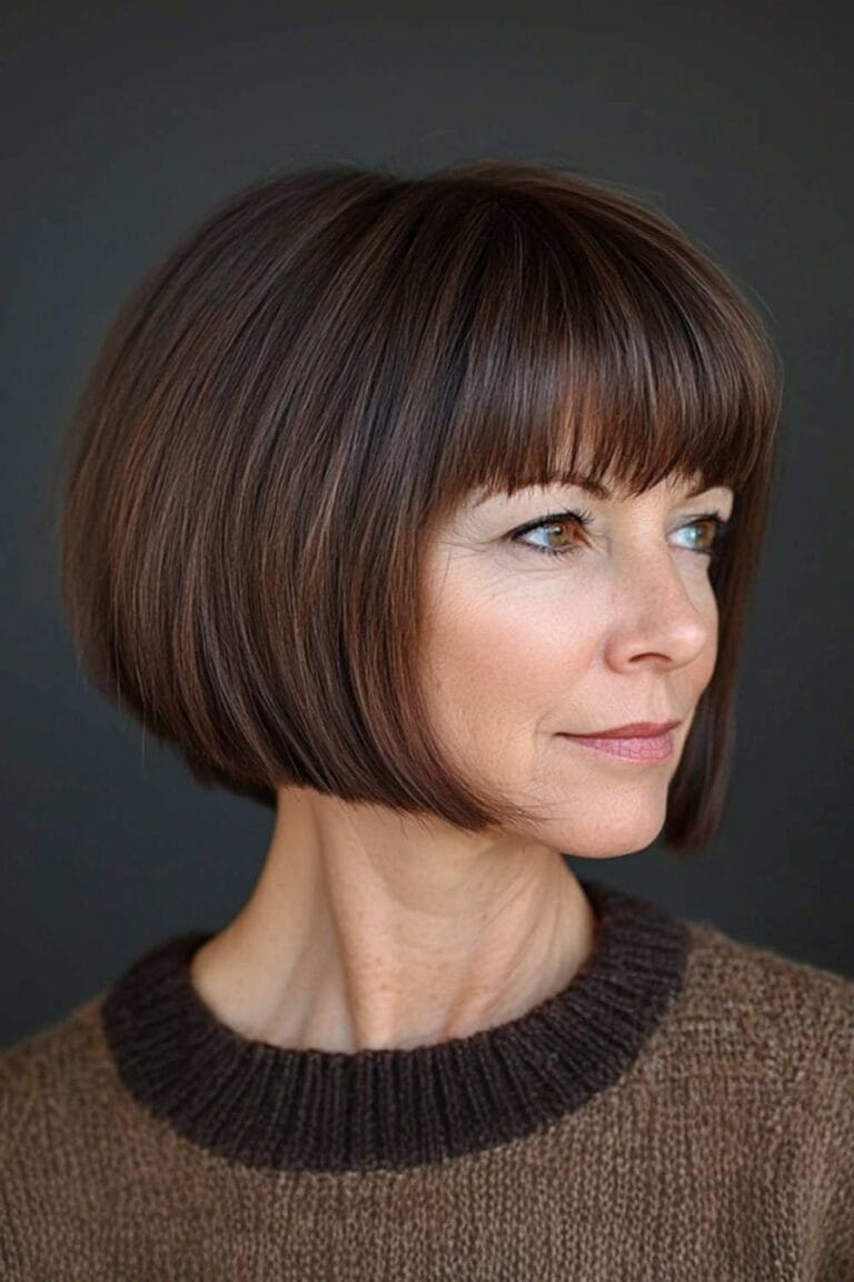Haircuts for Women Over 50 That Look Amazing Chin Length Bob with Bangs