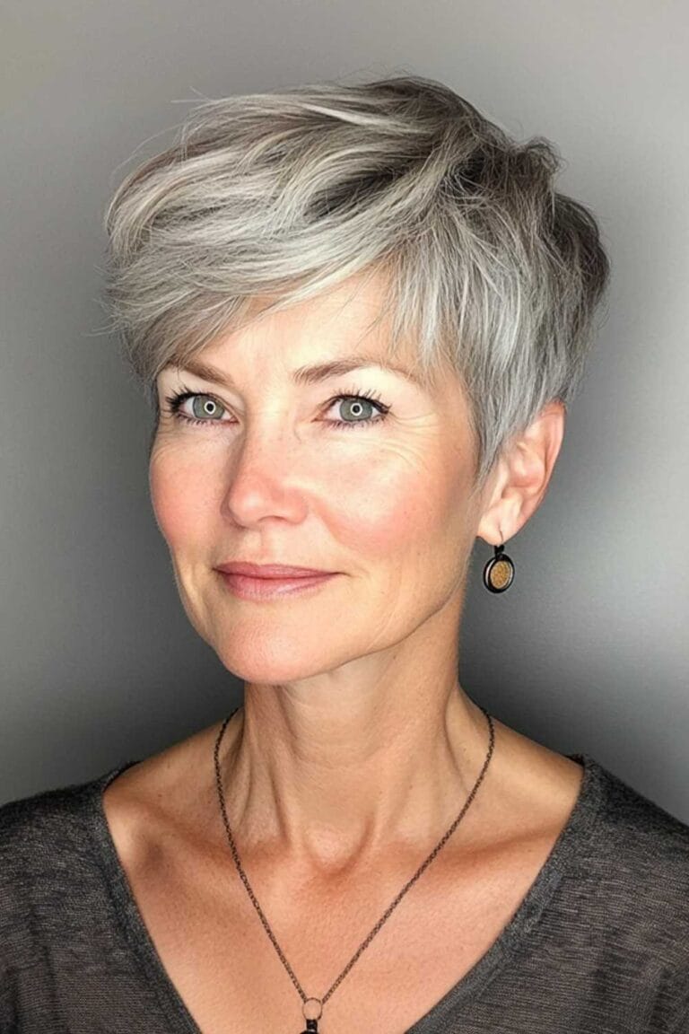 Haircuts for Women Over 50 That Look Amazing Cropped Cut with Long Bangs