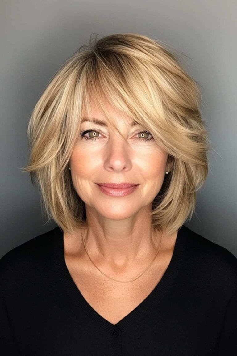 Haircuts for Women Over 50 That Look Amazing Layered Bob with Bangs