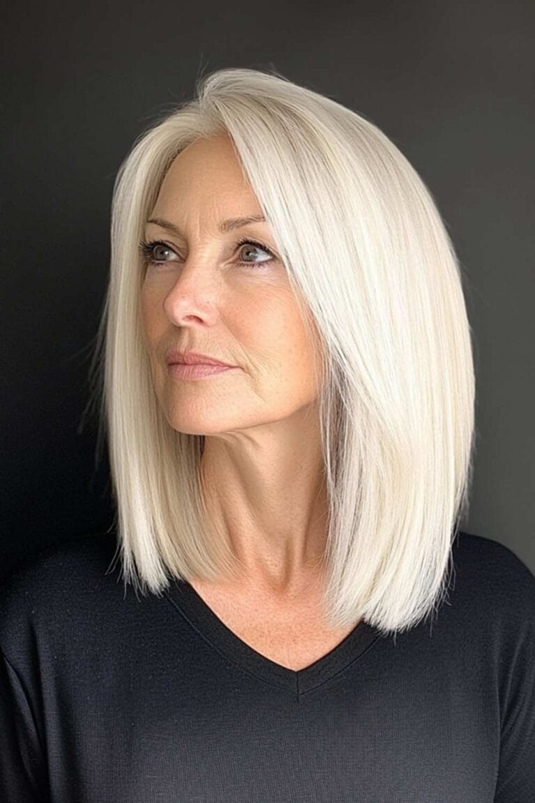 Haircuts for Women Over 50 That Look Amazing Straight Long Cut with Side Part