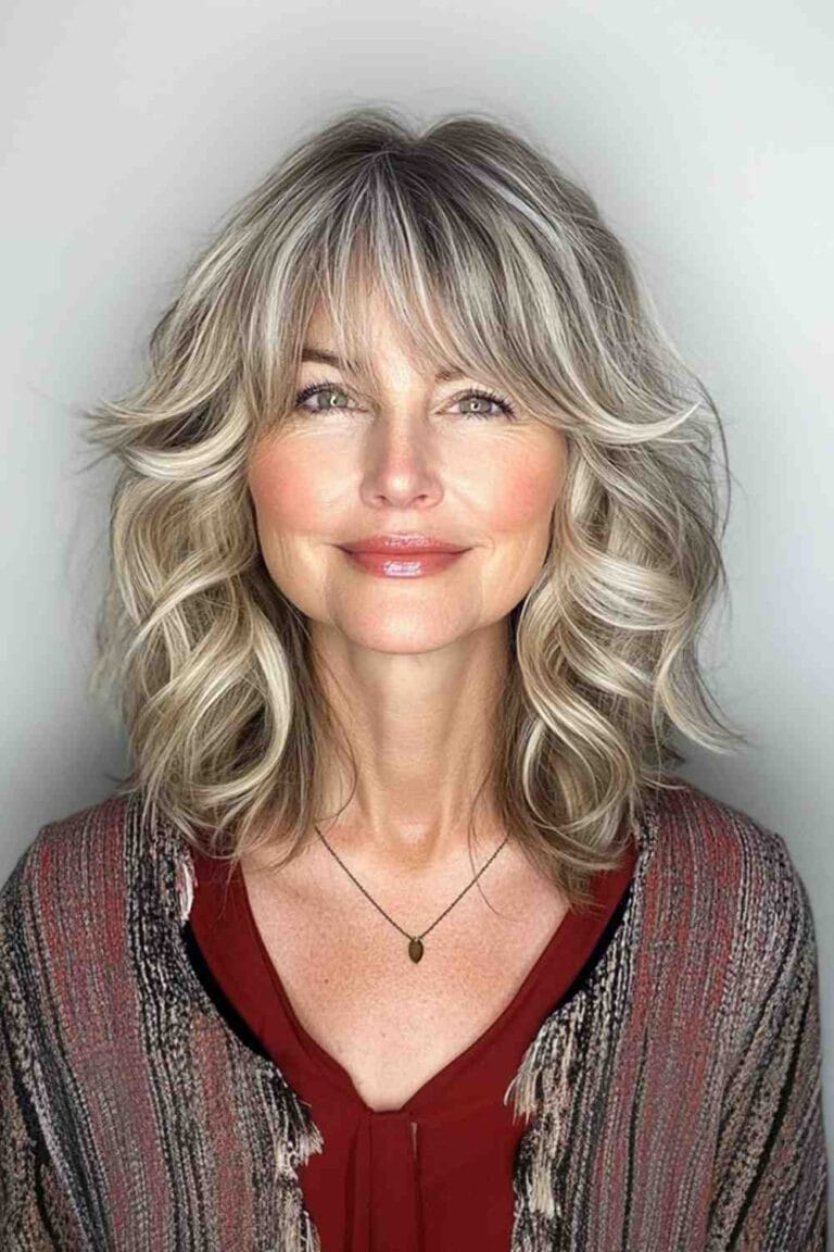Haircuts for Women Over 50 That Look Amazing Waves with Curtain Bangs
